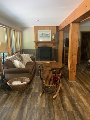 TV, fireplace, video games, DVD player