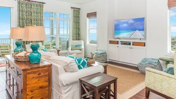 TV, DVD player, books, video library