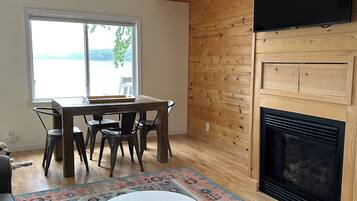 Smart TV, fireplace, DVD player, books