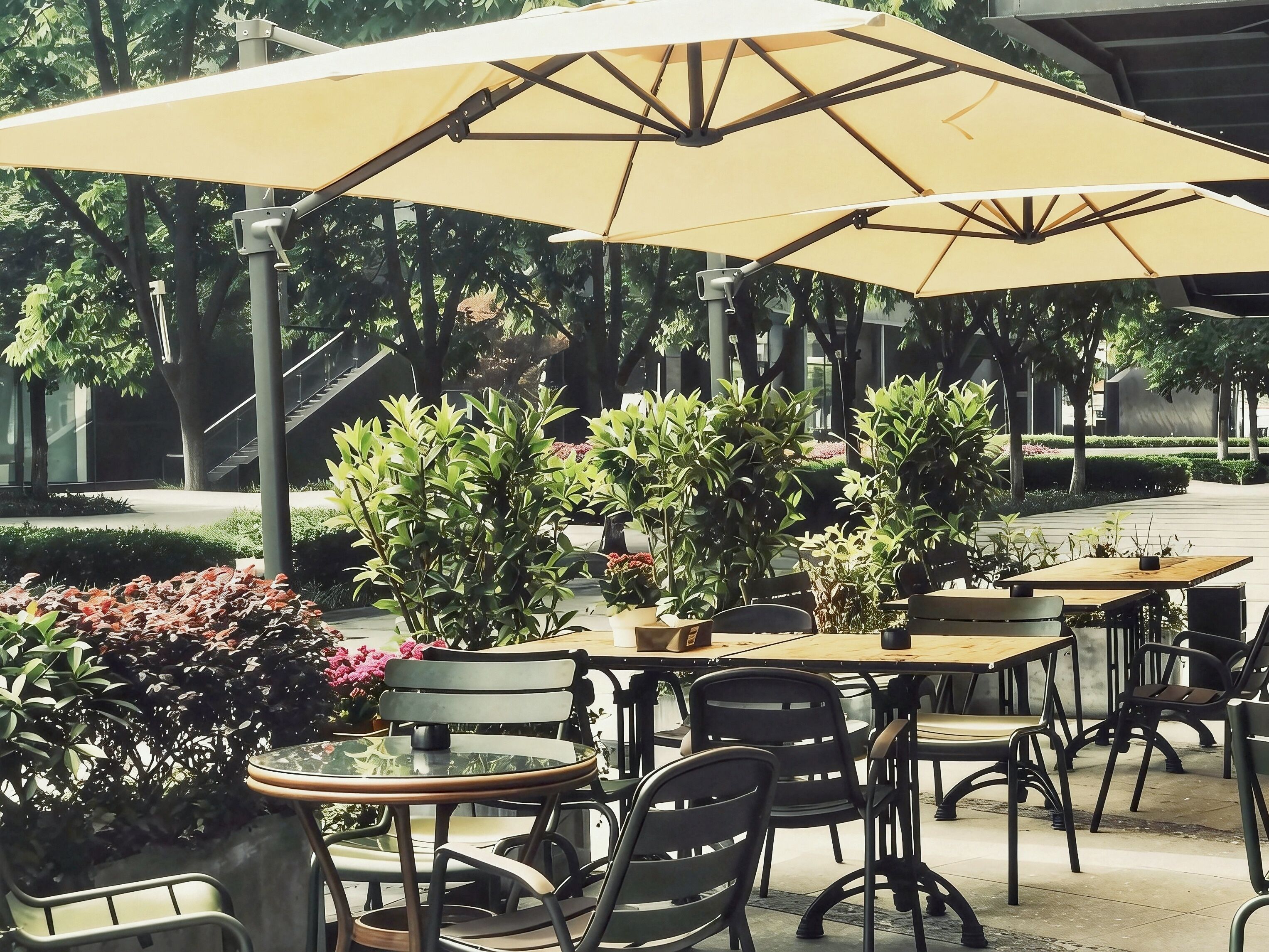 Breakfast, lunch, dinner served; Fusion cuisine, garden views 