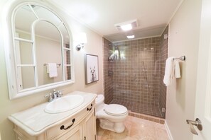 Ensemble baignoire-douche, séchoir à cheveux, serviettes fournies, savon