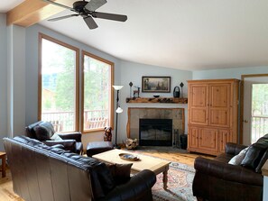 TV connectée, cheminée, jeux vidéo, lecteur de DVD