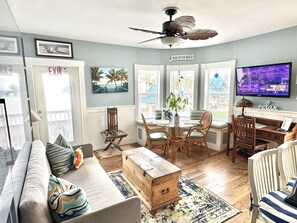 Smart TV, DVD player, books, video library