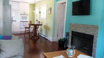 Smart TV, fireplace, DVD player