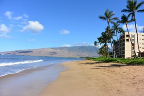 On the beach, beach towels