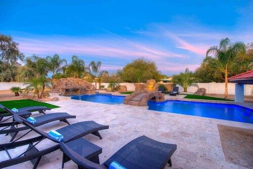 Water Slide & Grotto Pool, Theater, Hot Tub