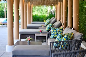 Outdoor pool, sun loungers