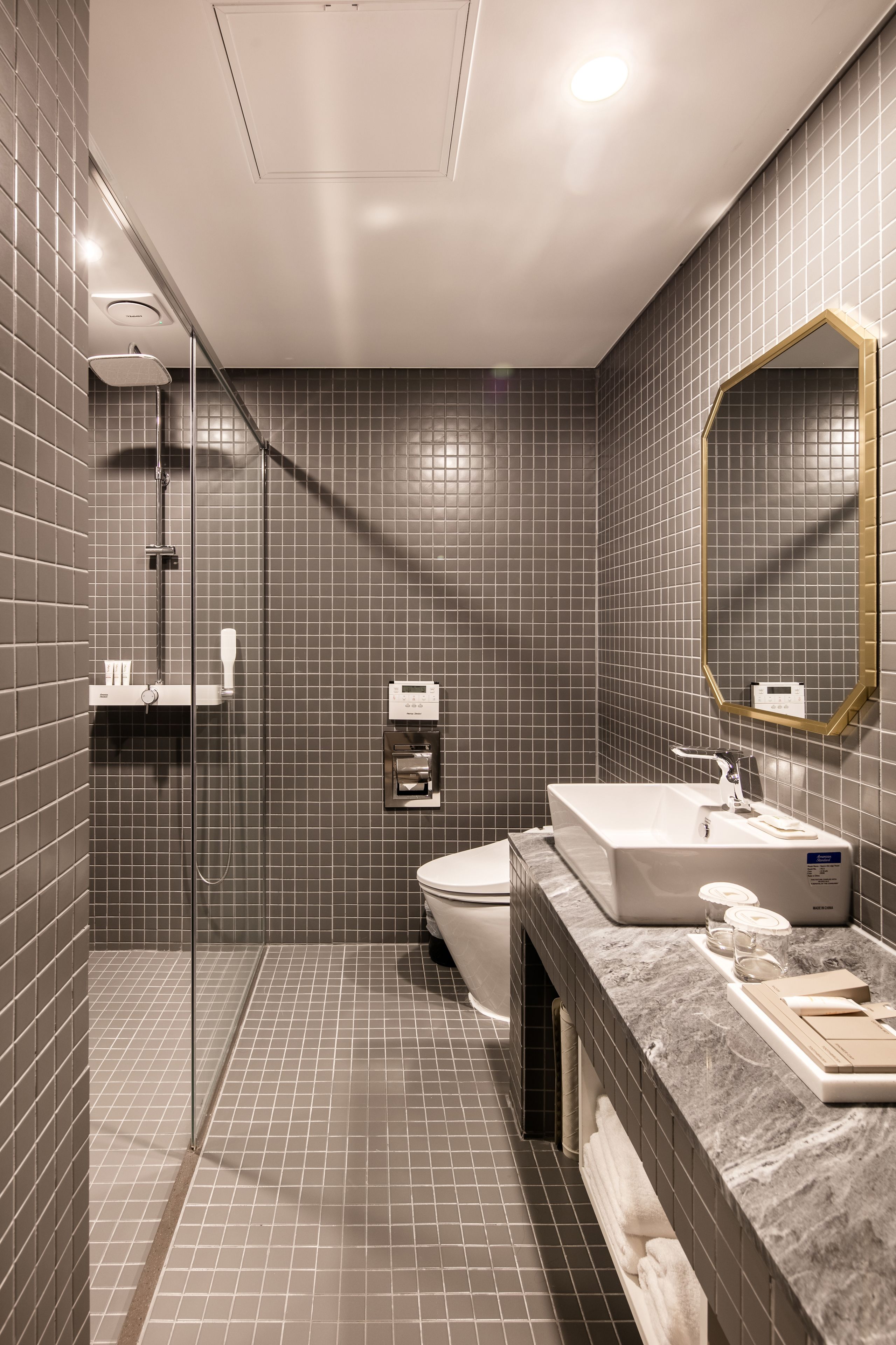 shower, hair dryer, bathrobes, slippers