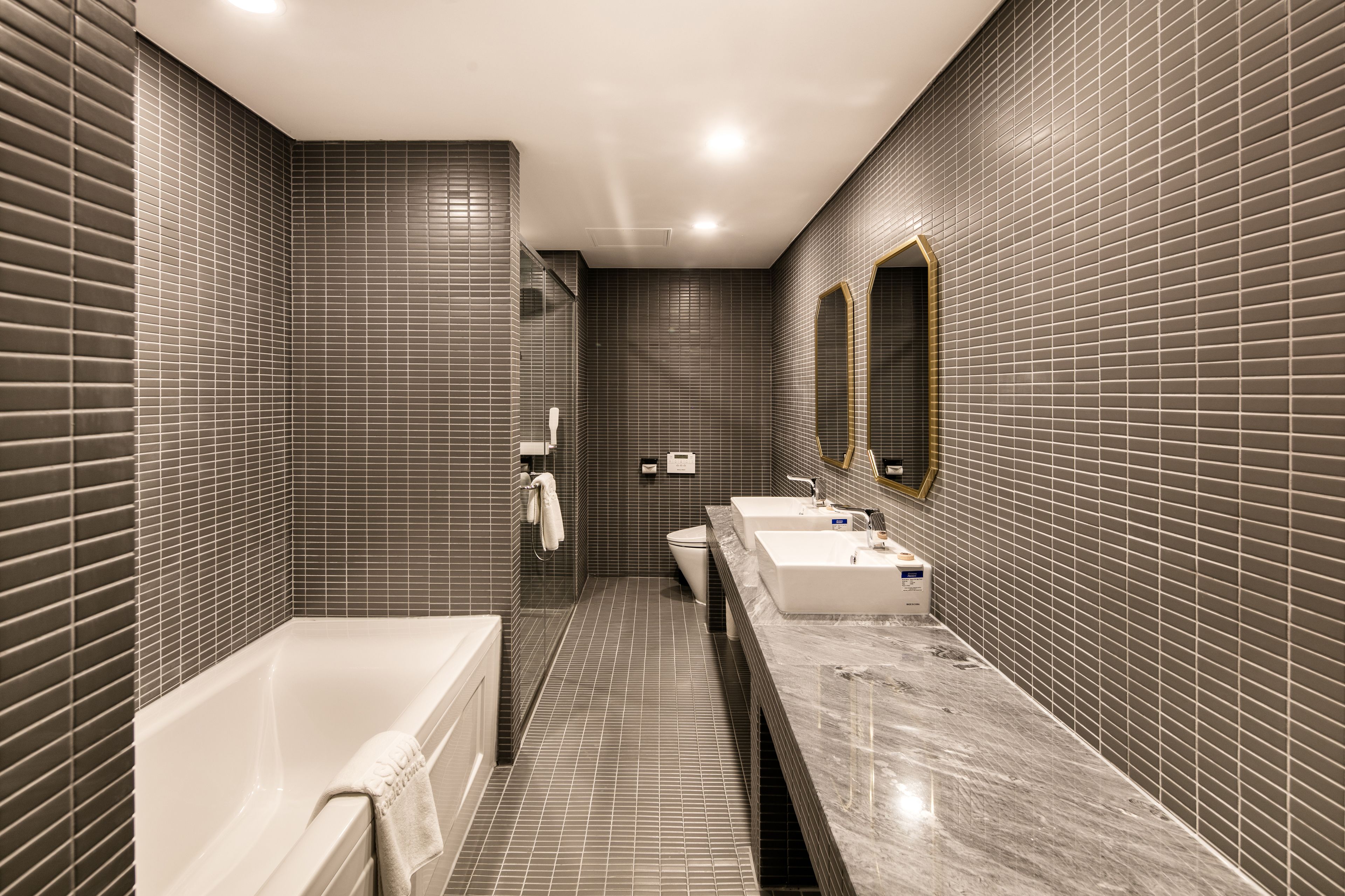 suite | bathroom | shower, hair dryer, bathrobes, slippers