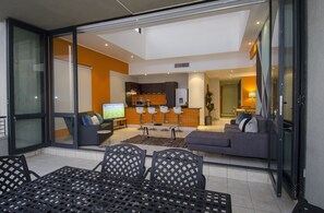 Superior Apartment, 2 Bedrooms, Non Smoking | Living area | 50-inch flat-screen TV with satellite channels, TV - 701 30 Degrees (eMdloti)
