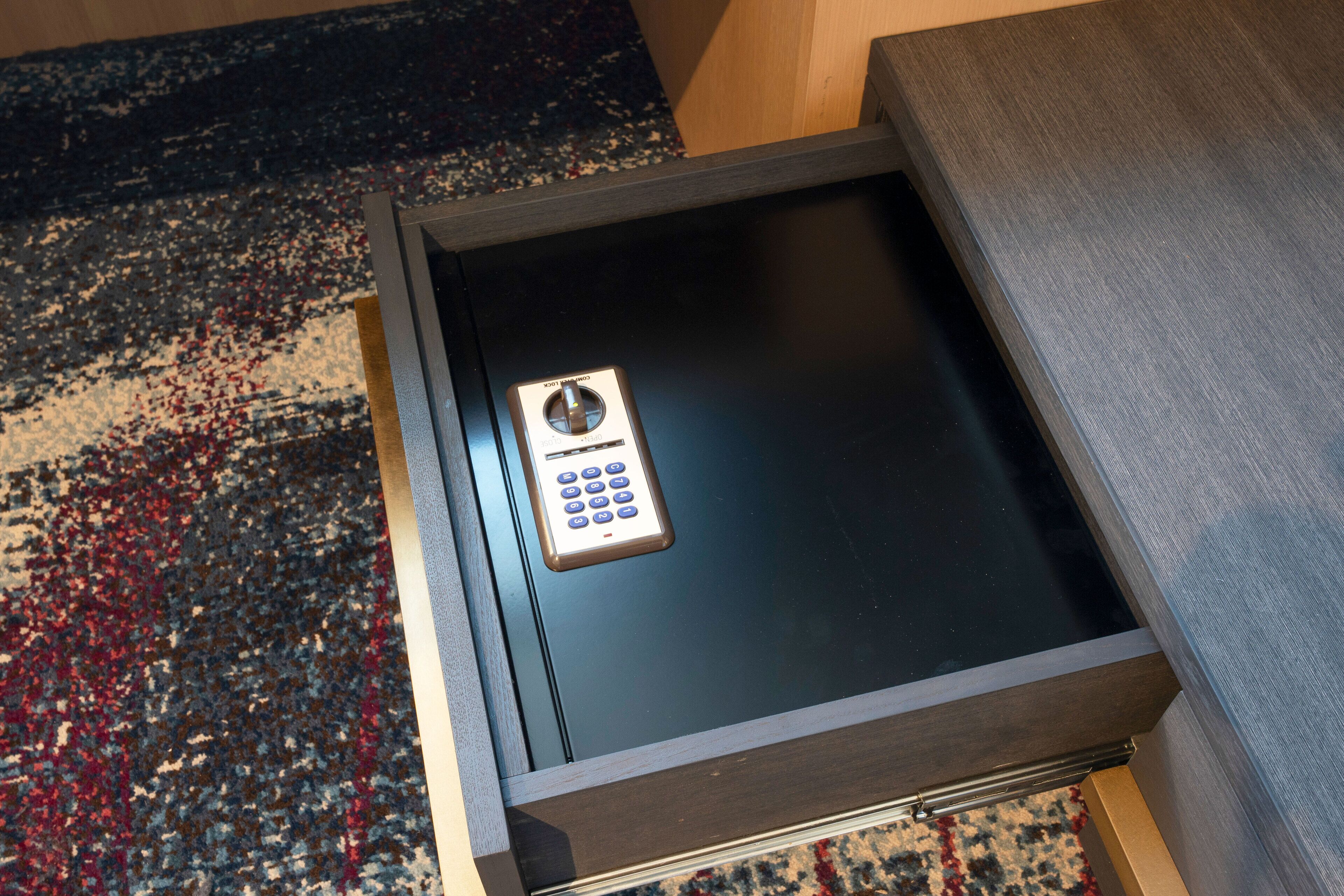 A drawer with a built-in electronic lock.