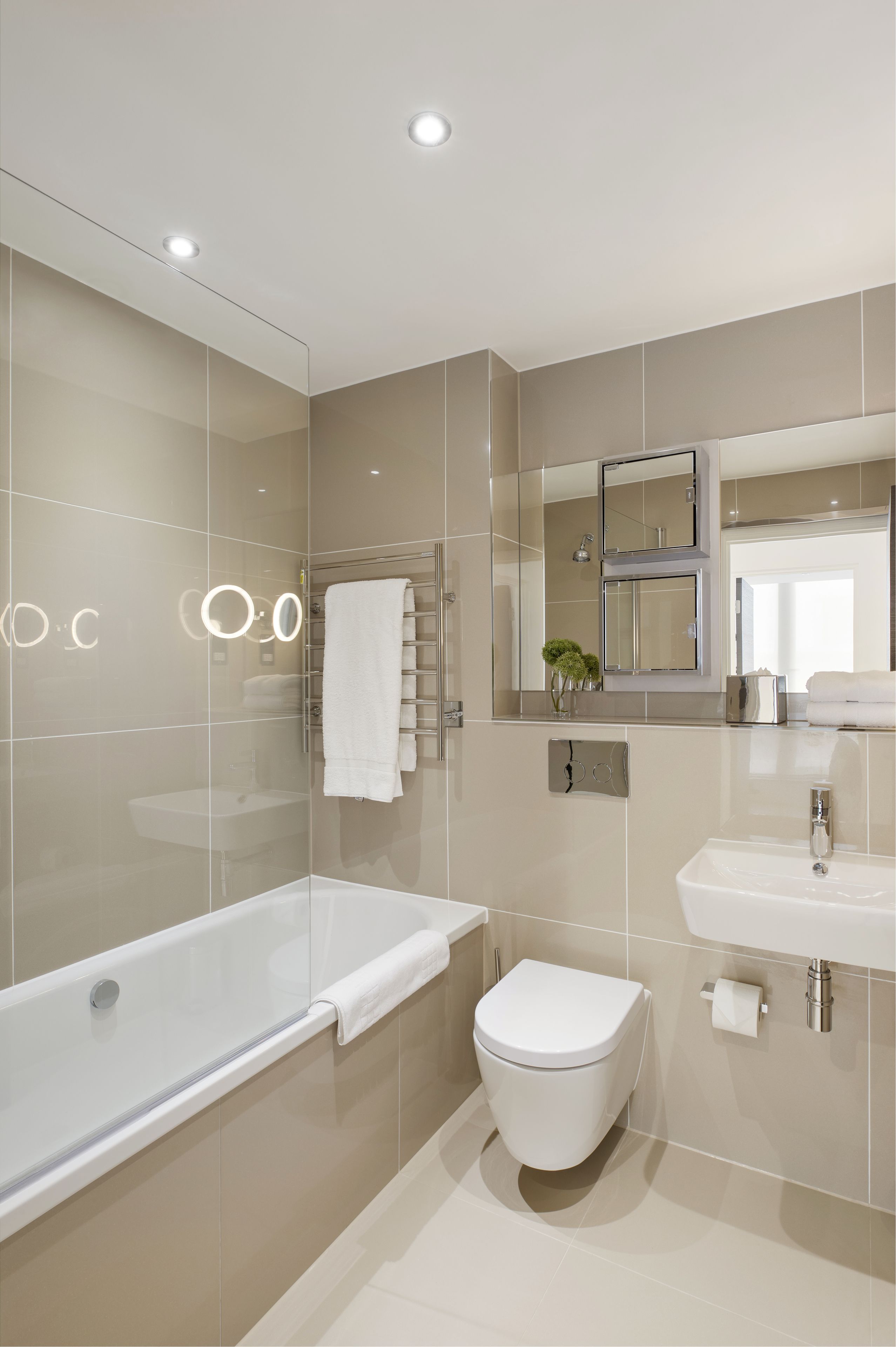 Designer toiletries, hair dryer, towels, soap