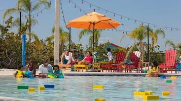 Outdoor pool, open 9:00 AM to 9:00 PM, pool umbrellas, sun loungers