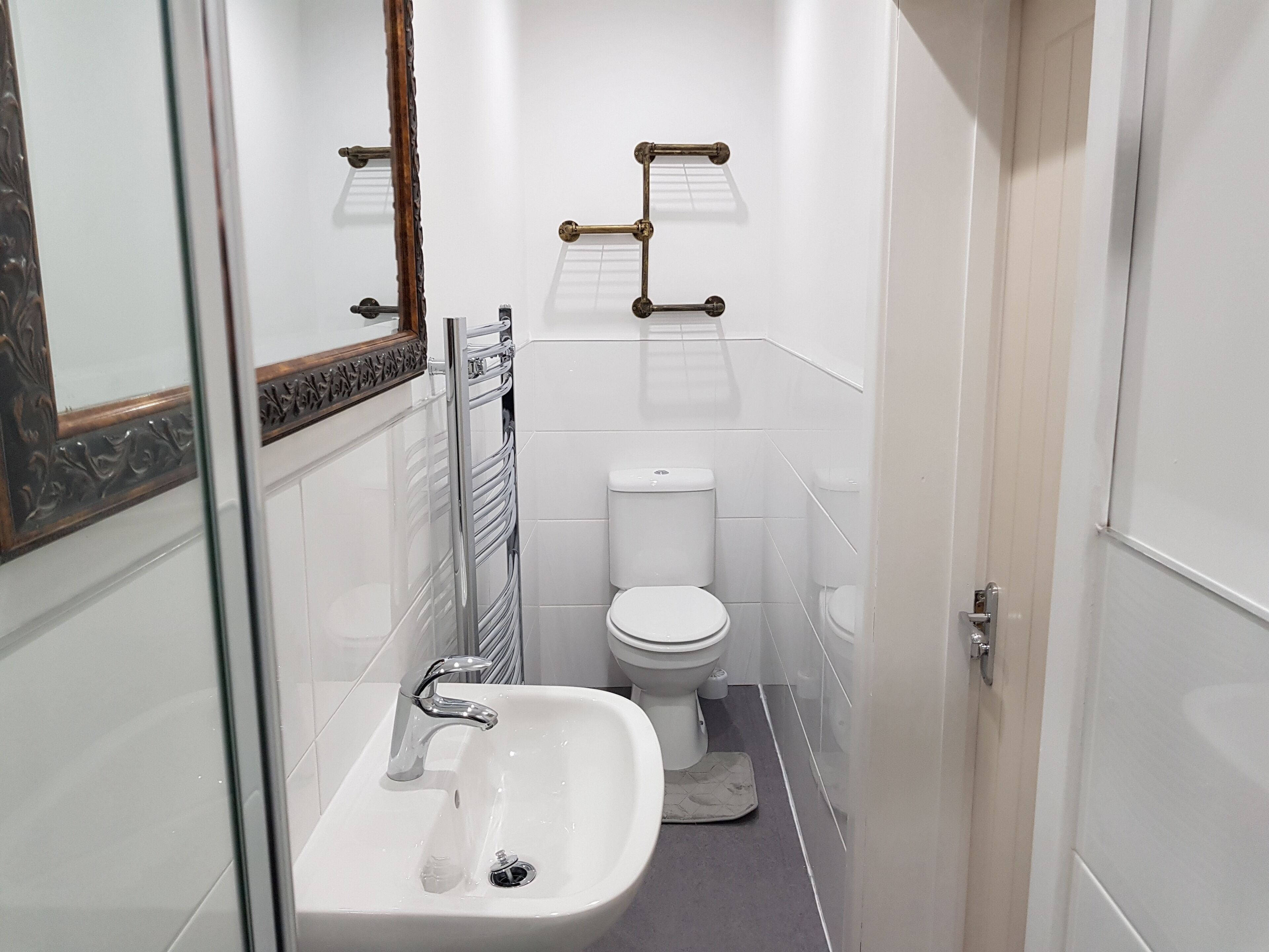 Hair dryer, towels, toilet paper