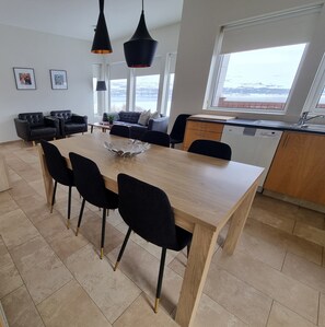 House, 3 Bedrooms, Hot Tub, Ocean View | Private kitchen | Fridge, microwave, stovetop, dishwasher - Sæluhus Hotel Apartments & Houses (Akureyri)