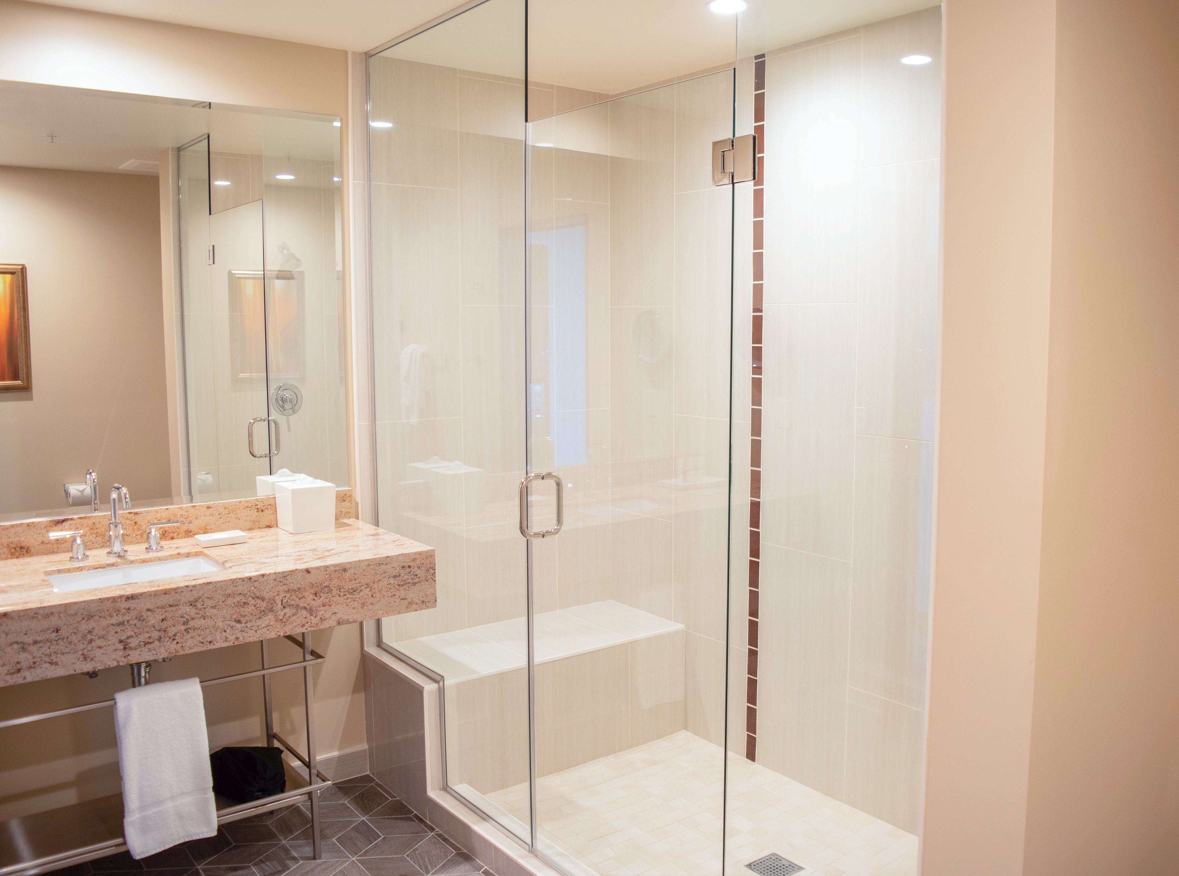 shower, free toiletries, hair dryer, towels