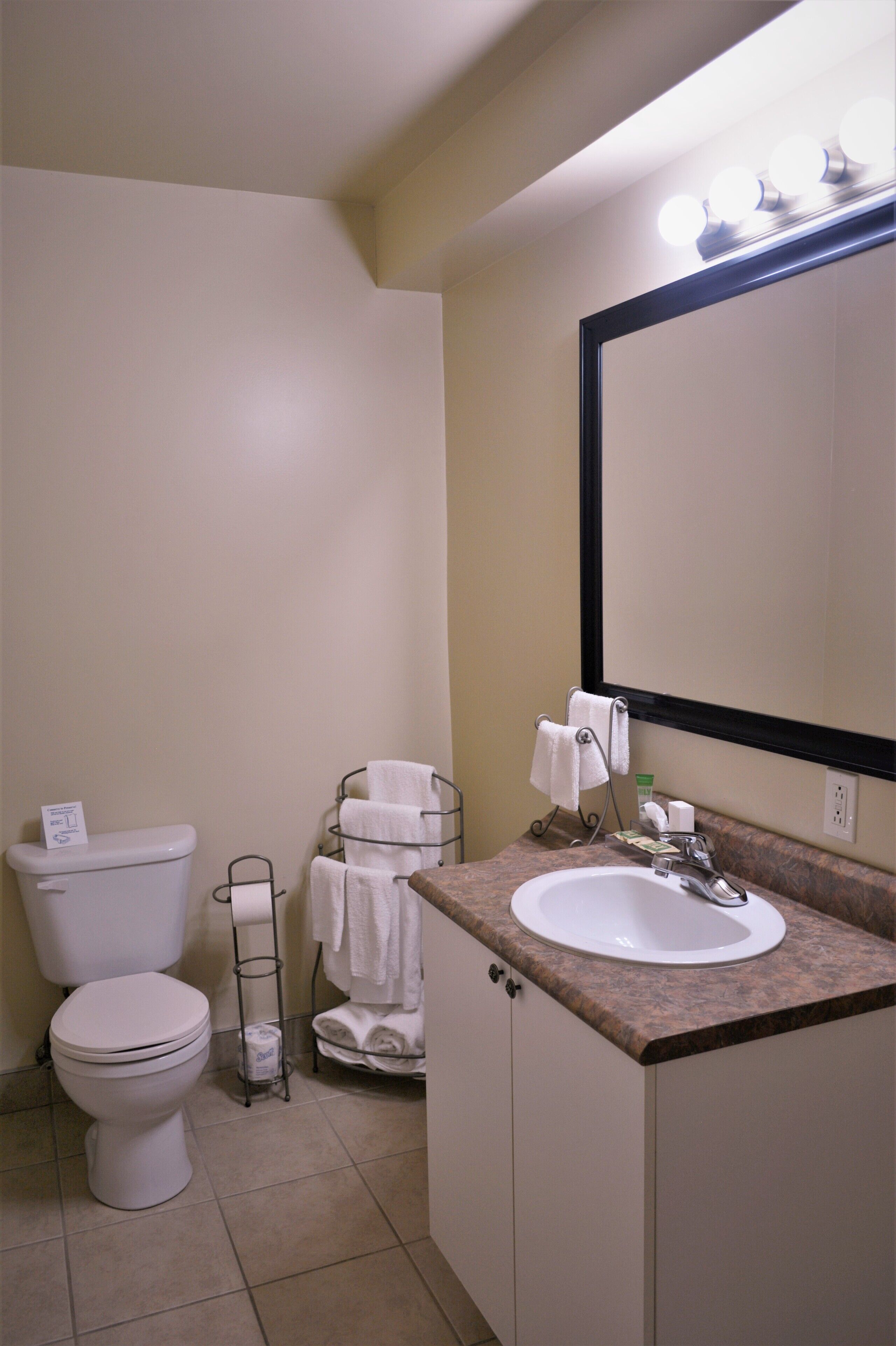 comfort room, 2 queen beds | bathroom | combined shower/bathtub, free toiletries, hair dryer, towels