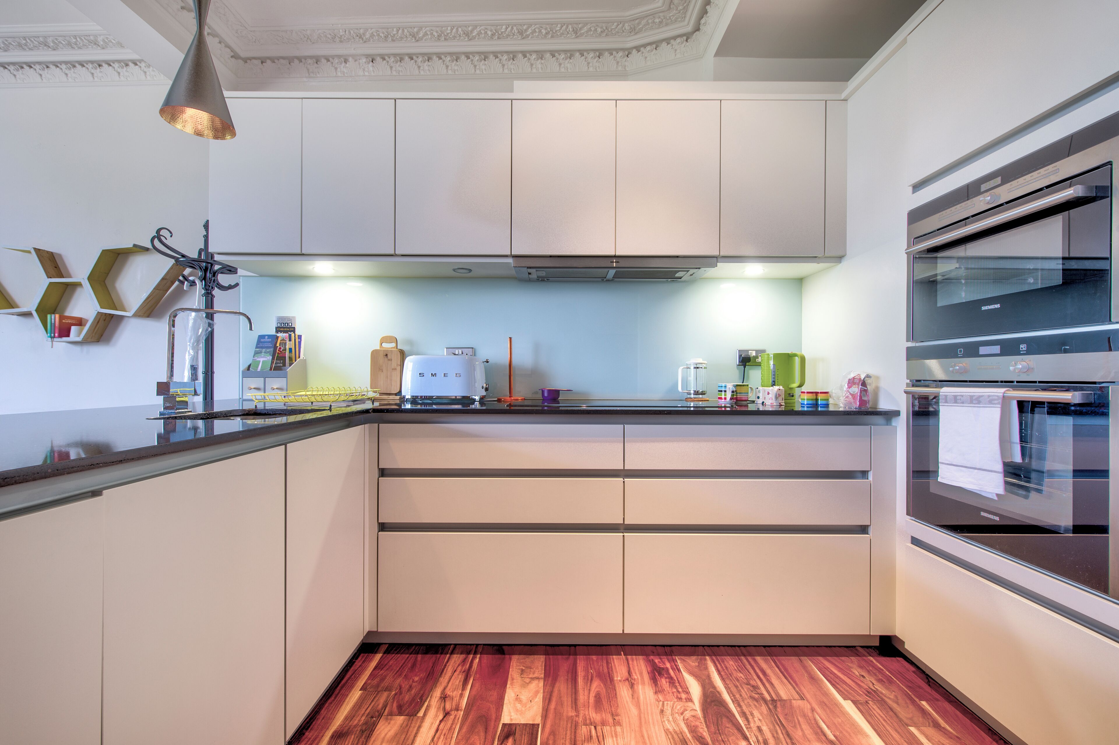 Fridge, microwave, oven, dishwasher