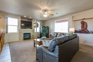 TV, fireplace, video games, ping pong