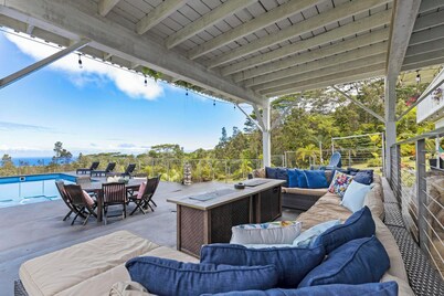 5-Acre Gated Retreat – Heated Pool & Spa, Horses, Orchard & Sweeping Ocean Views