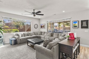Smart TV, fireplace, video games