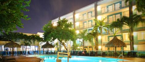 Outdoor pool, open 8:00 AM to 8:00 PM, free cabanas