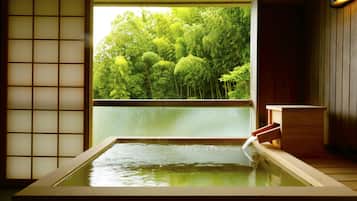 Traditional Suite, with open-air cypress bath | Bathroom | Separate tub and shower, deep soaking tub, free toiletries, hair dryer