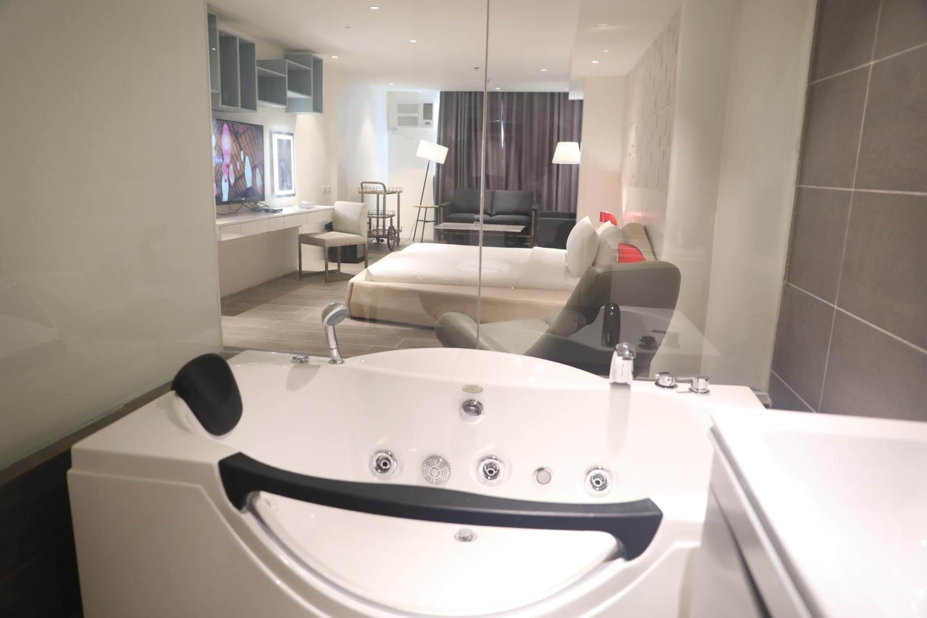Bidet, towels, soap, shampoo