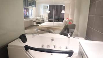 Bidet, towels, soap, shampoo
