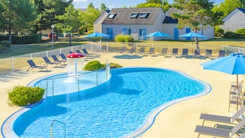 Indoor pool, outdoor pool, pool umbrellas, pool loungers