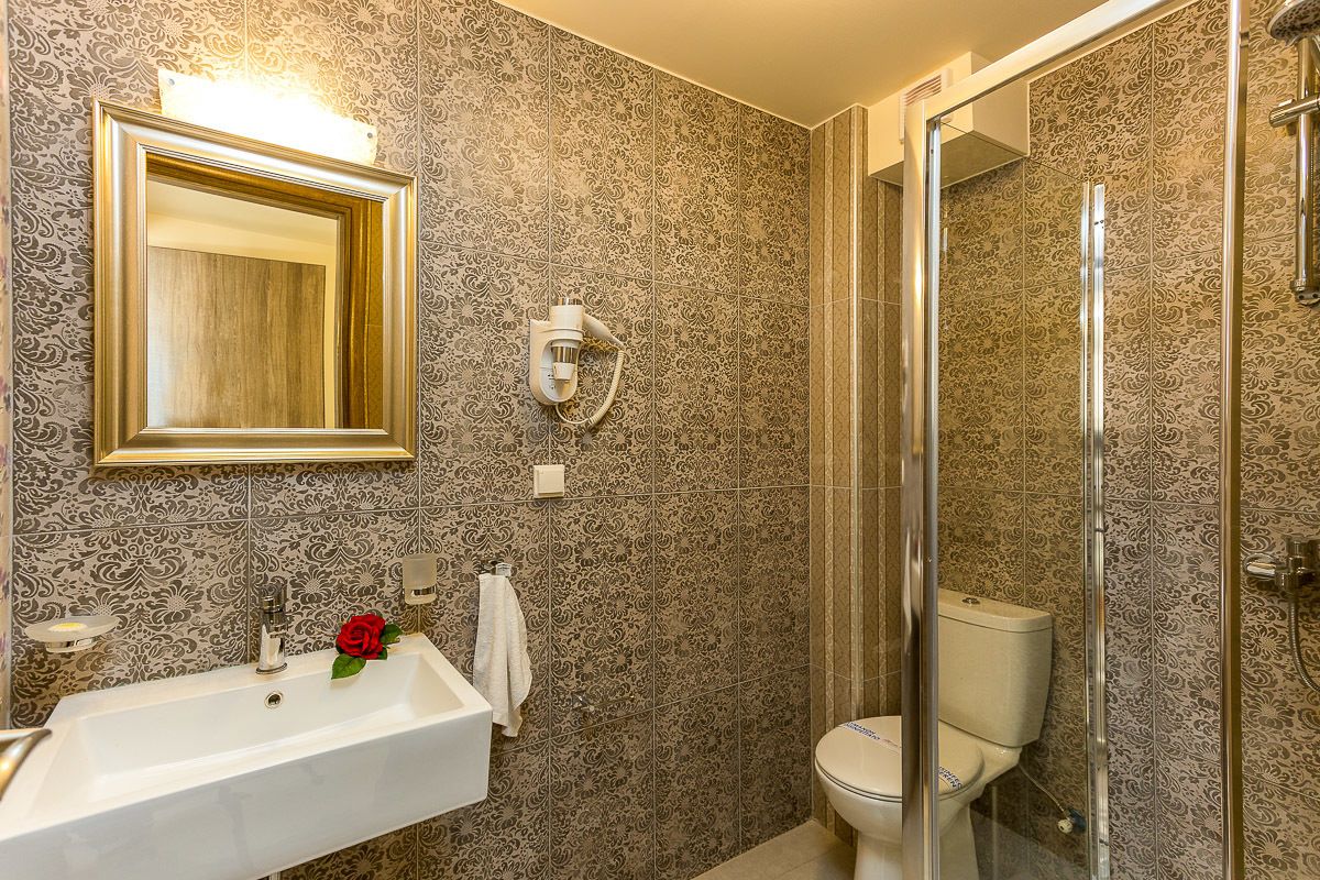 deluxe suite | bathroom | shower, rainfall showerhead, free toiletries, hair dryer