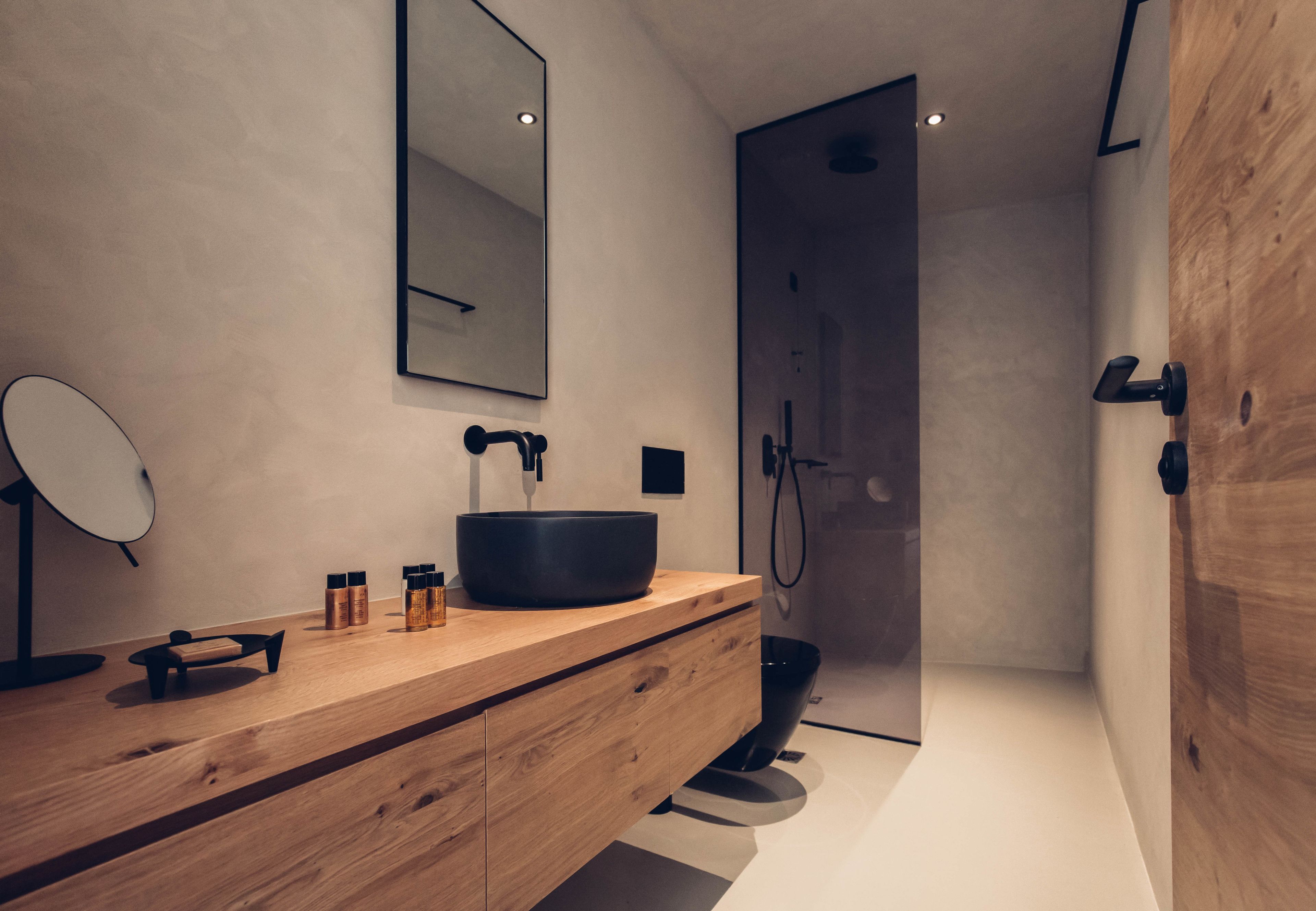 senior retreat with private pool & olive farm view | bathroom | rainfall showerhead, free toiletries, hair dryer, slippers