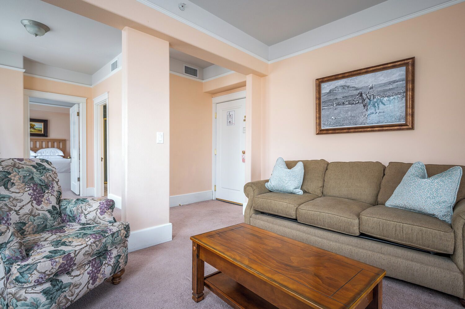 superior suite, 1 queen bed with sofa bed | living area | tv