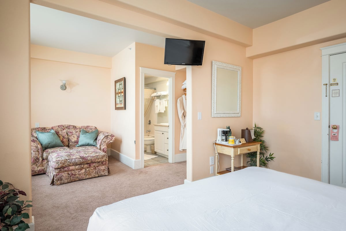 deluxe queen room | living area | tv