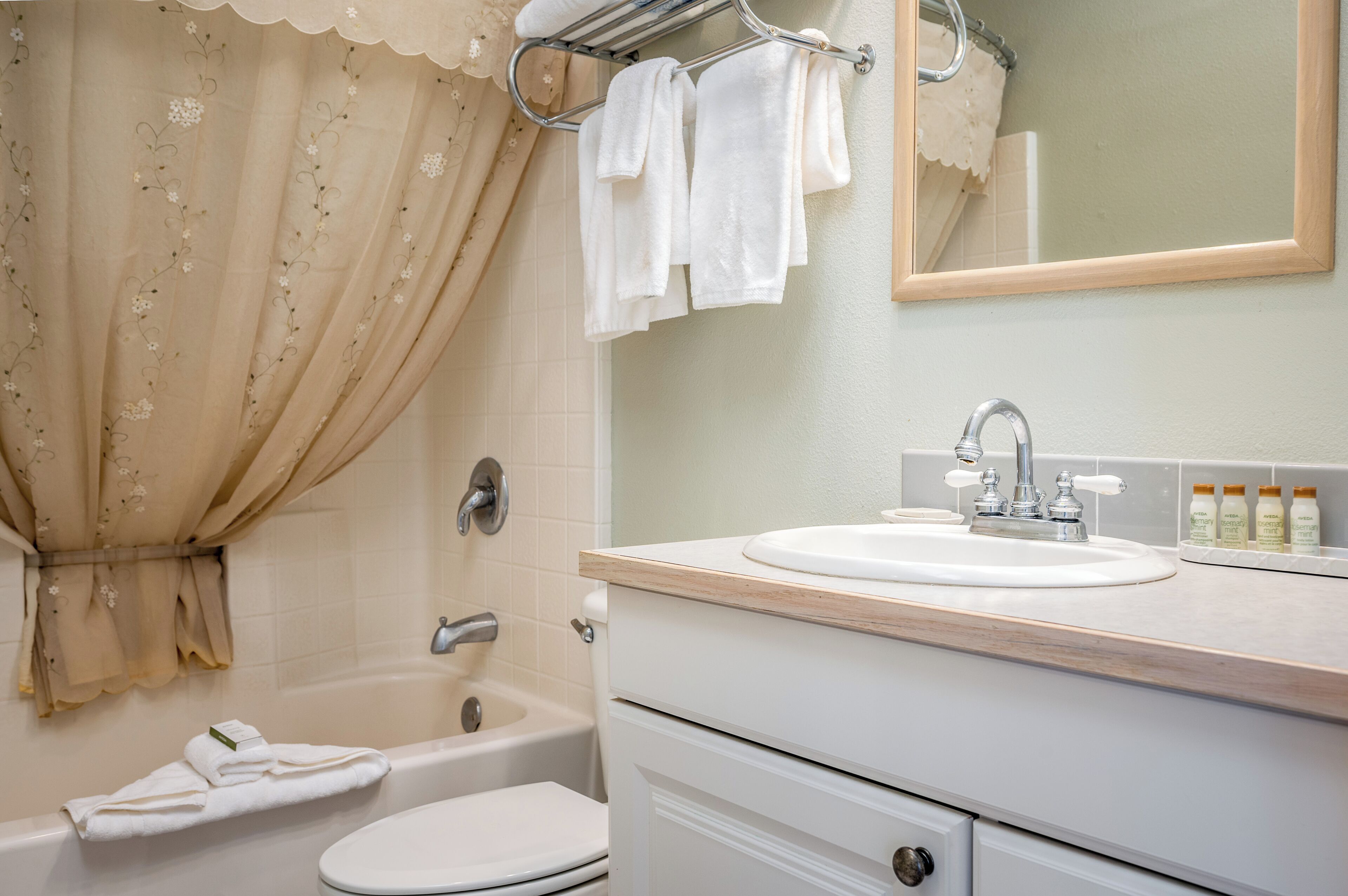 free toiletries, hair dryer, bathrobes, towels