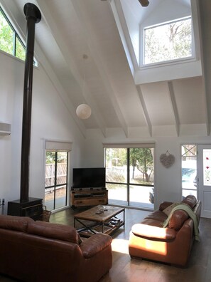 Smart TV, fireplace, DVD player