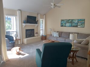 Smart TV, fireplace, DVD player, books - 4 Bed/2 bath- sleeps 9, club cards avail, Golf cart, pets ok, neighborhood pool (St Helena Island)