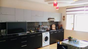 Fridge, microwave, oven