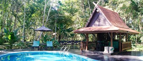 Outdoor pool, pool loungers