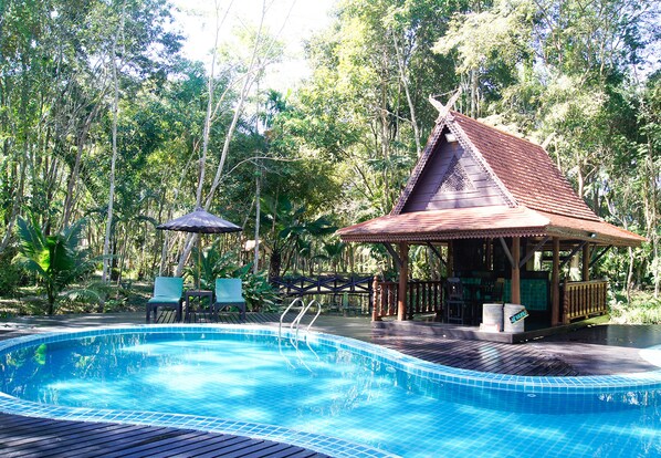 Outdoor pool, sun loungers