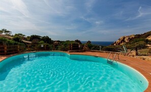 Seasonal outdoor pool, sun loungers