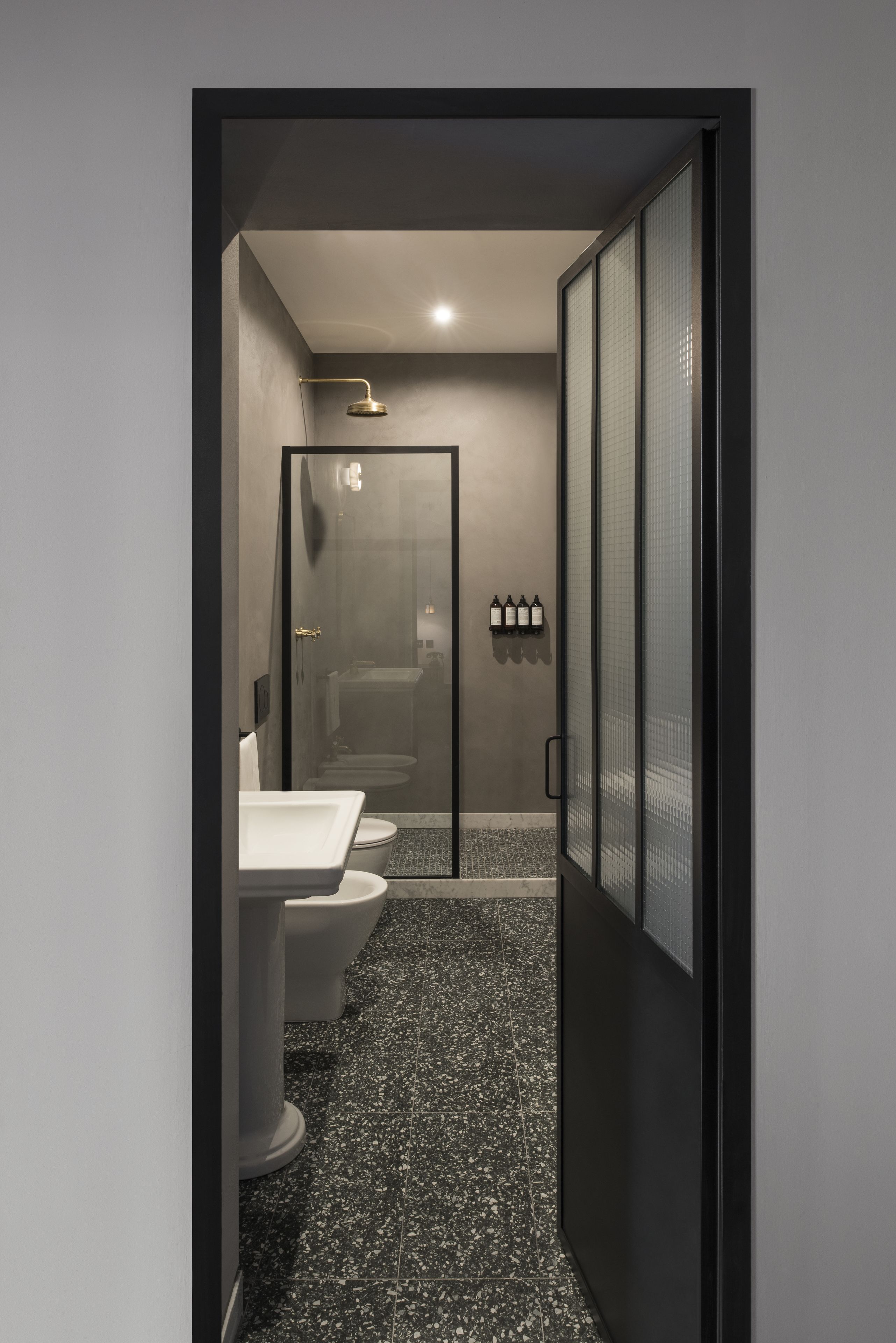 shower, designer toiletries, hair dryer, bathrobes