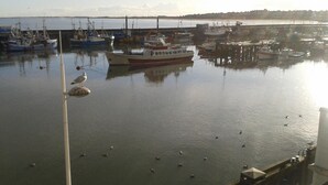A marina with boats docked, a seagull on a buoy, and calm water. - St Hilda Guest House (Bridlington)