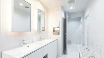 Shower, free toiletries, hair dryer, slippers