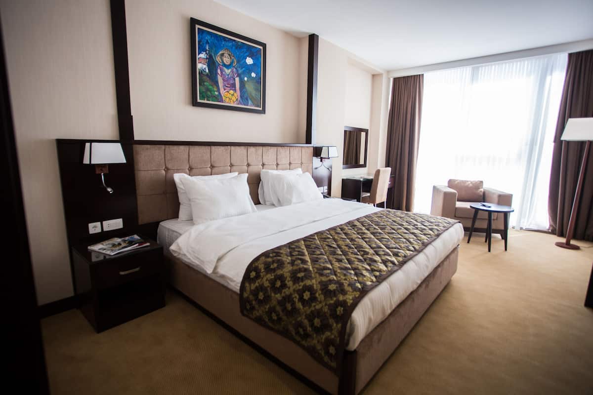 Standaard tweepersoonskamer, 1 kingsize bed, uitzicht op stad | 1 slaapkamer, een minibar, een kluis op de kamer, een bureau