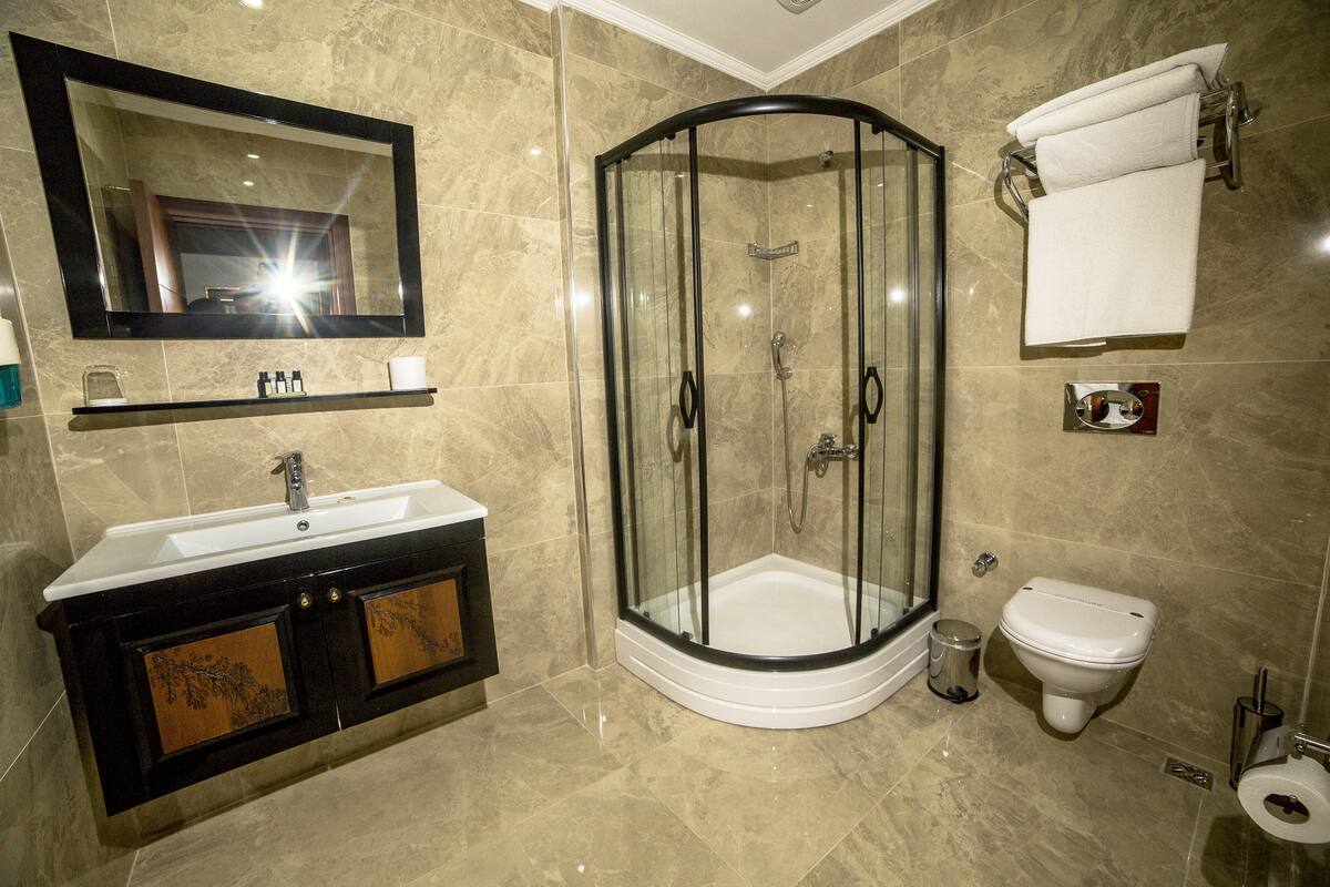 business room | bathroom | shower, rainfall showerhead, eco-friendly toiletries, hair dryer