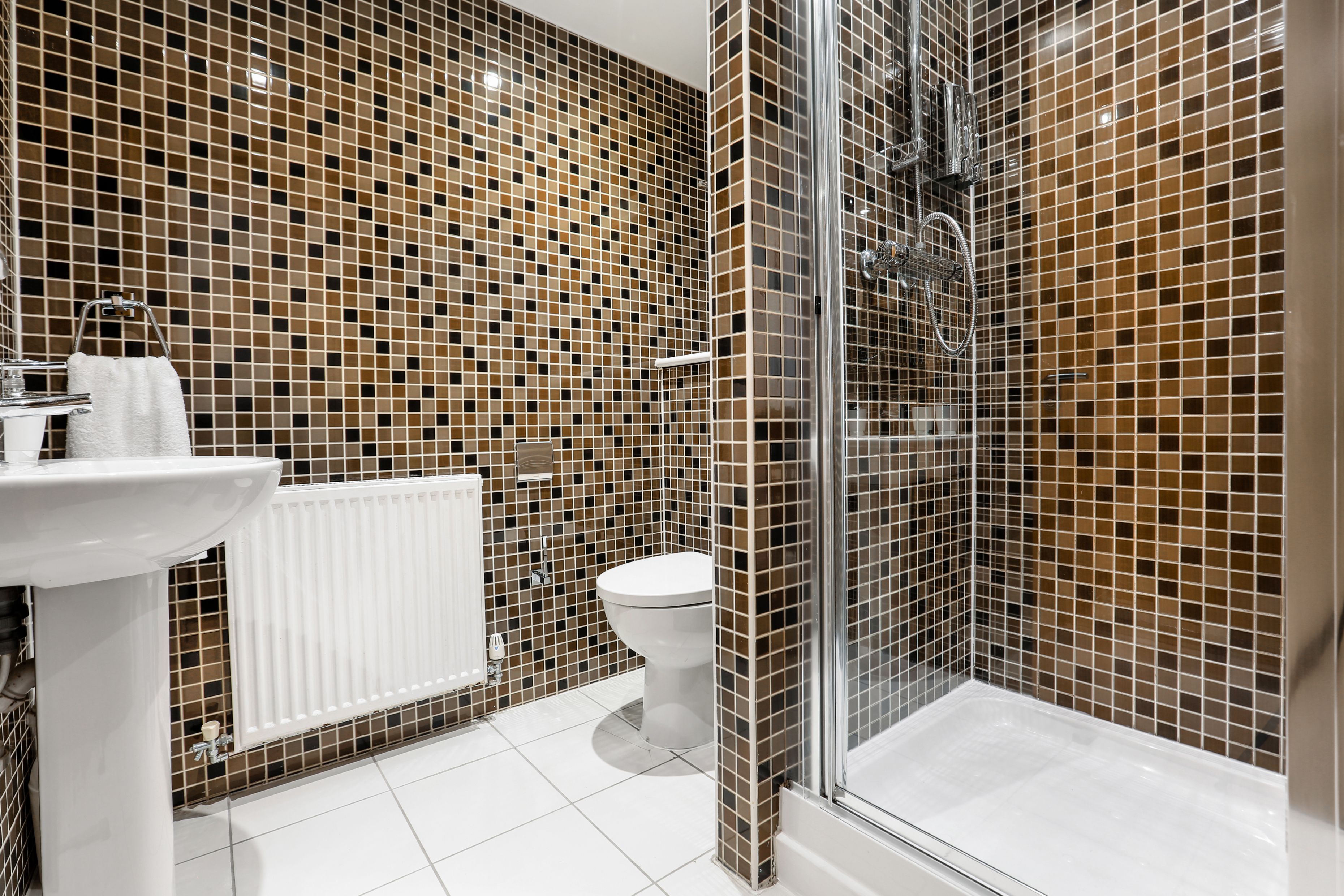 Combined shower/bathtub, free toiletries, hair dryer, towels
