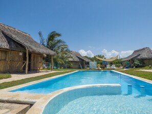 Outdoor pool, sun loungers