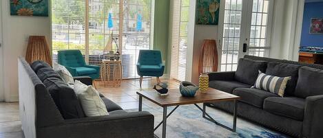 Smart TV, table football, toys, books