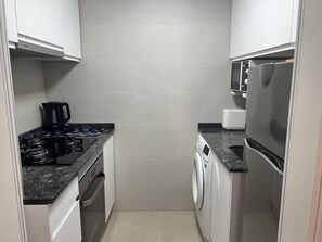 Fridge, microwave, oven, coffee/tea maker